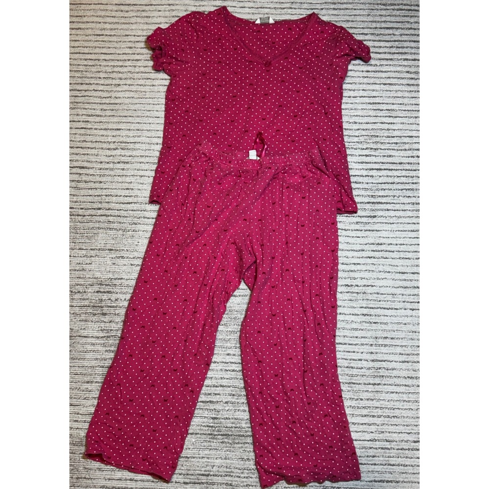 Charter Club Intimates Pink Polka Dot Bow Pajama Set XS Short Sleeve V-Neck Top